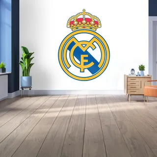 Lizenziertes Decor Real Madrid Vinylwandbild, klein, 110 cm (H) x 80 cm (H), farbiges Wappen auf Weiß