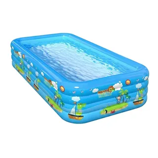 Planschbecken Für Kinder - 210×145×65CM Planschbecken Mit Cartoon-Aufdruck, Pool Kinder, 3-Ring Kinderpool Für Familie, Indoor Outdoor Garten Blau Schwimmbad Für Kleinkinder Erwachsene