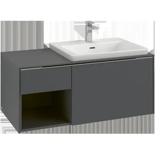 Villeroy & Boch Subway 3.0 Waschbeckenunterschrank, 2 Auszüge, Waschbecken rechts, Regalelement unten links, 1001x422,5x516mm, C57101AB, Farbe: Front/Korpus: Black Oak, Griff: Volcano Black