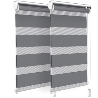 VOUNOT 2er Set Doppelrollo klemmfix ohne Bohren, Duo Rollo Klemmrollo für Fenster und Tür, lichtdurchlässig & verdunkelnd Fensterrollo, 45x150cm, Grau