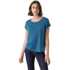 Bild Damen Einfarbiges Stretch T-Shirt Basic Rundhals Top Oberteil Tief Angesetzte Schultern VMAVA, Farben:Blau-3, Größe:M