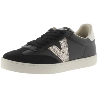 VICTORIA Low-Top Berlin Ciclista Pumped Leder-Effekt & Glitter-Logo & Spaltleder-Zehe 1126198 für Damen Negro 38