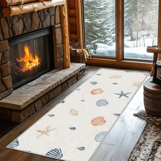 Generisch Läufer Flur Muscheln 60x200 Mit Strand Sterne Meer Muster Extra Dünn Waschbar rutschfest, Muscheln Teppich Flurläufer Lang Für Eingangsbereich Schlafzimmer
