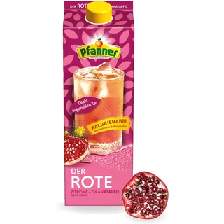Pfanner Der Rote – 2 l Packung - Eistee Zitrone Granatapfel - direkt aufgebrühter Tee – zuckerreduziert, kalorienarm