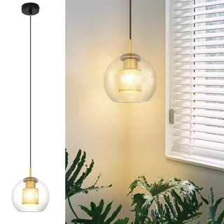 ZMH Pendelleuchte Glas 1 Flammig E27 Hängeleuchte Schwarz Gold Glaskugel Modern für Wohnzimmer Küche Schlafzimmer Esszimmer ohne Leuchtmittel - Schwarz