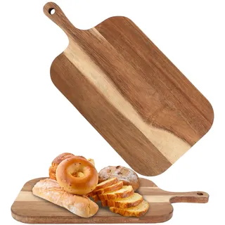 ZOFUN 2 Stück Servierbrett Holz, 38x19.5x1.5CM Schneidebrett Holz groß, Holzbrett küche Schneidebrett aus Akazienholz Holzbrett mit Griff für Fleisch, Käse, Brot, Gemüse und Obst, mit Griff