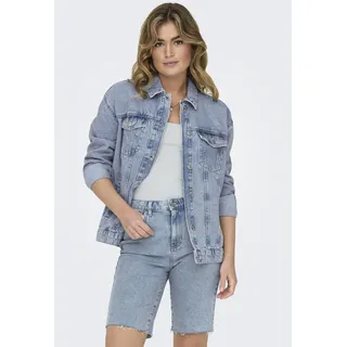 Jeansjacke ONLY "ONLOCEAN – Jeansjacke mit Knopfleiste und Bündchen", Damen, Gr. XS, blau (light blau denim), Web, Obermaterial: 100% Baumwolle, unifarben, normal, Jacken Jeansjacke, oversized fit, modisch, Denim, Baumwolle, Kragen