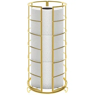 Unyqoos® Freistehender Toilettenpapierhalter aus Metall – für 3 Rollen, goldfarben, rostbeständig, erhöhte Füße, ohne Montage - Gold