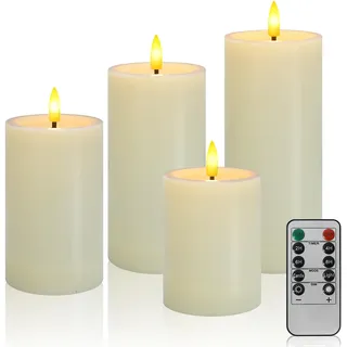 Dixmas Flammenlose LED kerzen mit Fernbedienung 4er Set, Batteriebetriebene Stumpenkerzen Timer Funktion Wasserdicht, für Party, Zimmer, Halloween, Weihnachtsdeko