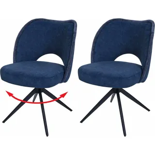 2er-Set Esszimmerstuhl HWC-N72, Polster-Küchenstuhl, drehbar Auto-Return, Stoff/Textil (420g/m2) blau - Blau