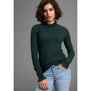 LAURA SCOTT Stehkragenpullover kuscheliger Winterstrick mit süßem Volant-Ausschnitt, grün