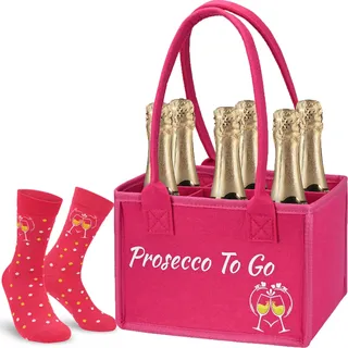 srclo Prosecco Damen Handtasche Filztasche für 6 Flaschen Flaschentasche Flaschenkorb Lustige Socken Flaschenträger Einkaufstasche Prosecco to Go Geschenke für Frau Freundin Mädelsabend