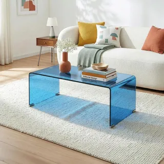 Couchtisch 'Väsas' Glastisch fertig montiert 90 x 45 x 35 cm rechteckig aus gehärtetem Glas Blau - Blau