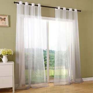 Schal transparent Farbverlauf Vorhang mit Ösen Gardine Voile, 2 Stück 245x140, Grau, 204202