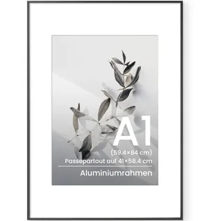 Feihorrm Bilderrahmen A1 Schwarz, 59,4x84 cm Aluminium – Großer Posterrahmen für Fotos, Plakate, Kunstwerke oder Zertifikate – Moderner Metall Fotorahmen mit gehärtetem Glas für Wandmontage