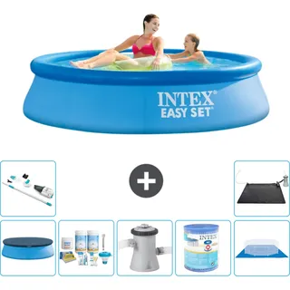 Intex runder aufblasbarer Easy Set-Pool – 244 x 61 cm – Blau – im Lieferumfang enthalten Abdeckung - Wartungspaket - Filterpumpe für Schwimmbad - Filter - Bodenplane - Staubsauger