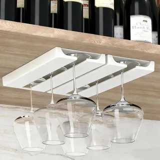 BRIOTA 2 Stück weinglas halterung Plastik, Weinglasregal aus Kunststoff, Hängende Glashalter, Wine Glass Holder für Küche, Bar, Restaurant (Weiß)
