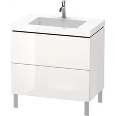 Duravit L-Cube Möbelwaschtisch c-bonded mit Unterbau bodenstehend, 80x48 cm, 2 Auszüge, ohne Überlauf, 3 Hahnlöcher, Farbe: Pine Terra Dekor