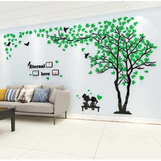 Baum Wandaufkleber Wandtattoo 3D DIY Sticker mit Familie Bilderrahmen Fotorahmen Wandbilder Wandkunst für Wohnzimmer Schlafzimmer Kinderzimmer (Grün Rechts,XL-180 * 350cm)