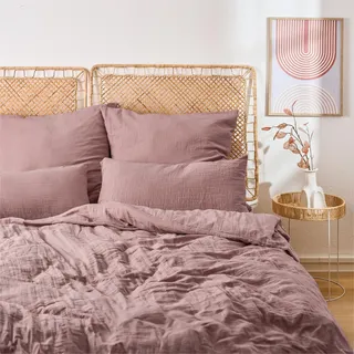 Blumtal Musselin Bettwäsche-Set 135x200 + 80x80 cm, Violett