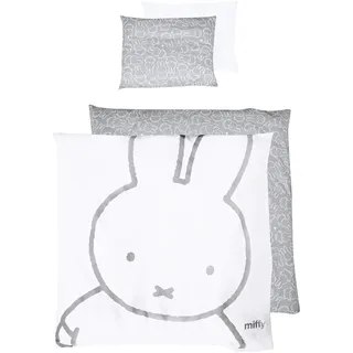 roba Babybettwäsche miffy® 80 x 80 cm - Bettwäsche Set 2 teilig - Hasen Motiv - Baby Wendebettwäsche aus Baumwolle - Bettbezug 80x80 & Kissenbezug 40x35 cm - Weiß / Grau