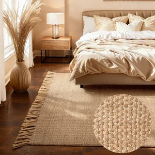 Teppich HANSE HOME "Fjord", natur,gold, B:160cm H:10mm L:230cm, Jute, Teppiche, Teppich, Jute, Handgemacht, Naturteppich, Wohnzimmer, Läufer, Fransen