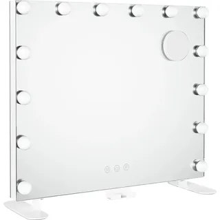 Schminkspiegel mit Licht / Make-up Spiegel - Hollywood - 14 Dimmbare LEDs, 3 Farbmodi, Mit USB-Anschluss, Größe 60x50 cm, Edelstahl - Gelb