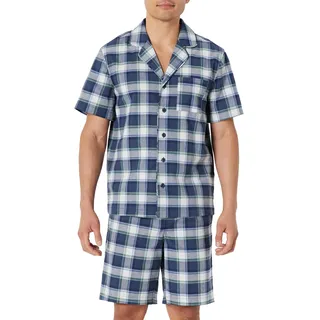 Amazon Essentials Herren Kurzes Pyjama-Set aus Baumwoll-Stretch-Popeline mit V-Ausschnitt