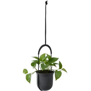 Lamela Kunststoff Blumenampel höhenverstellbar, Ø 18 cm, 2,3 L - Anthrazit | Gestreiftes Muster, Schnur individuell anpassbar, Wand- oder Deckenmontage, UV- und wetterbeständig
