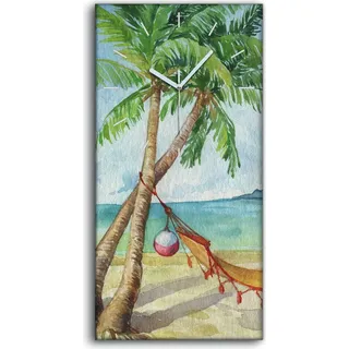Dekor Leinwand Uhr Wandbilder 30x60 Malerei Strand Palmen Meer Hängematte - weiße Hände
