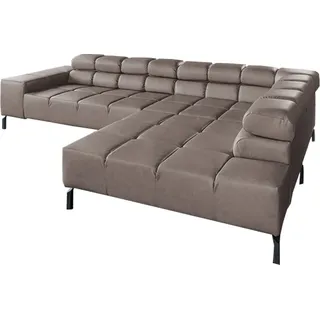 KAWOLA Sofa NELSON Ecksofa Leder dunkelbraun mit motorischem Sitzvorzug Recamiere rechts - Dunkelbraun