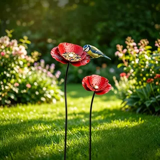 JACKANNA Gartendeko 2 Stück Gartenstecker Vogeltränke Winterfest Insektentränke Pflanzenstecker,Outdoor-Dekoration für Frühling und Sommer, langlebiges,Garten Deko Draußen(Rot)