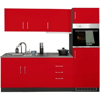 KOCHSTATION Küchenzeile »KS-Paris – Küchen mit einzigartigen Fotomotiven auf den Fronten« mit E-Geräten, Breite 220 cm, wahlweise mit Induktionskochfeld, rot
