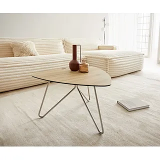 Couchtisch Ekrem 65x65 cm Keramik Laminam® Sabbia Eichefarbig Hairpin rund Edelstahl