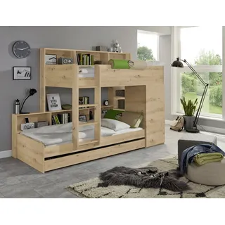 RELITA Etagenbett, 2 Schlafgelegenheiten, Kleiderschrank, Regalablagen u. Bettschublade, beige