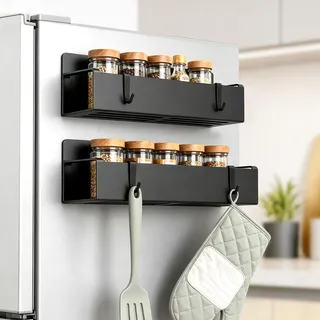 Nocecfi 2 Stück Gewürzregal Magnetisch, Gewürzregal Ohne Bohren | Kohlenstoffstahl Magnet Regal Movable Magnetische Regale Magnet Regal Kühlschrank für Küche Und Badezimmer