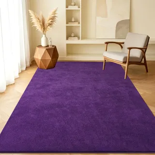 Teppich Wohnzimmer 120x160cm Lila Flauschiger Waschbarer Teppiche Beige | Teppich Kurzflor Weich Rutschfest wohnzimmerteppich Carpet für Schlafzimmer Kinderzimmer Flur und Büro