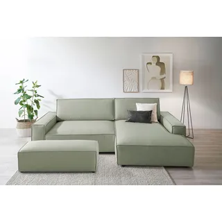 Home affaire Polsterecke »SHERWOOD XXL tief, L-Form, Schlaffunktion, Bigsofa, Cord, Leinenoptik« stellbar zum Schlafsofa (Krokodilverbinder), Cord, Leinenoptik, grün
