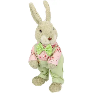 I.GE.A. Osterhase »Hasenjunge mit Latzhose, Frühjahrsdeko« Osterdeko aus Stroh, Dekofigur, Tierfigur, Ostern, bunt