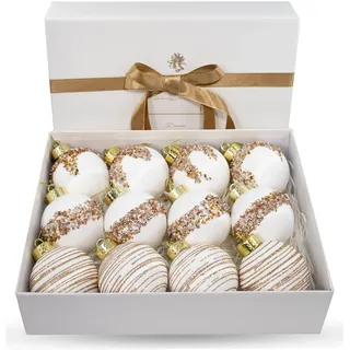 12 Stück Satin Weihnachtskugeln, Seide Weihnachtsbaum hängende Ornamente, Weihnachten Luxus Heimdekorationen für Weihnachtsbaum Kranz Girlande Urlaub Hochzeit Party Dekoration (weiß)