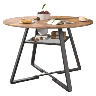 Runder Esstisch - Gartentisch aus Metall - Mit Ablagefläche - Für 4 Personen - Für innen und außen - Antik rustikal - Braun