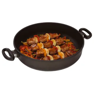 AMT Gastroguss Schmortopf, Ø 32 cm, 8 cm hoch, Bratpfanne mit zwei Seitengriffen, nicht induktionstauglich, backofenfest, Lotan® Antihaft-Veredelung, Aluguss (Aluminium), AMZN-832