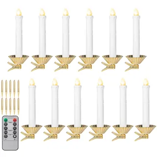 KI Store 12 Stück LED kerzen mit Timerfunktion 15cm weihnachtsbaum Stabkerzen Weiß mit Fernbedienung, Kerzenhalter abnehmbaren Clips für Weihnachtsdeko tischdeko girlande deko