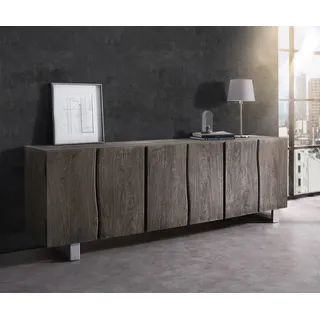 Sideboard Live-Edge 220 cm Akazie Platin massiv 6 Türen
