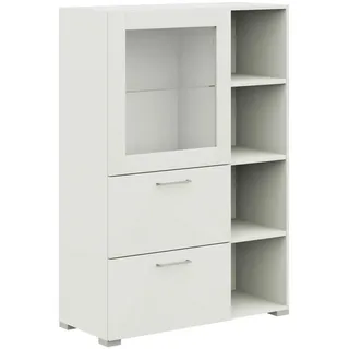 Cantus Vitrine , Weiß , Metall , 4 Fächer , 2 Schublade(n) Schubladen , 100x143.3x41.9 cm , Made in Germany , Esszimmer, Vitrinen, Vitrinenschränke