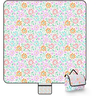 Huggeri Picknickdeck 200x200 cm,Stranddeck XXL wasserdicht sandfrei,Faltbare Strandmatte,3-lagige waschbare Polyester Outdoor Decke für Camping, Park, Reisen, Familienfeiern - Blumenmuster