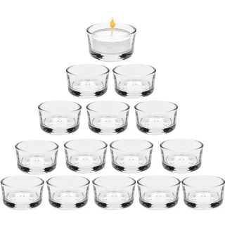 15er Teelichtgläser Set, Kerzengläser 4,5 cm Dm, Klar Teelichthalter Glas, Kerzenhalter Dekorationen, Mini Kerzenhalter Glas für Home Tischdeko, für Hochzeit, Dekorativ Kerzenglas