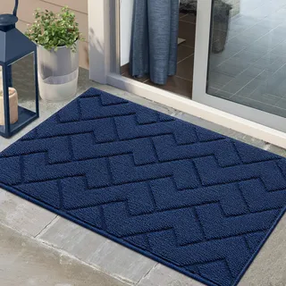 Biscpro Fußmatte Innen Außen Waschbar eingangsteppich innen Schmutzfangmatte rutschfest,Türmatte Innen Teppich für Eingang, Patio, Flur, Garten, Innen und Außen (Blau, 60 x 90 cm)