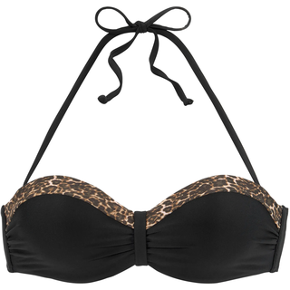 Bügel-Bandeau-Bikini-Top LASCANA "Adele", Damen, Gr. 36, Cup E, schwarz (schwarz, leo), Recycling-Polyamid, unifarben, Bikini-Oberteile Bügel-Bandeau-Bikini-Top, mit trendigen Details, Topseller