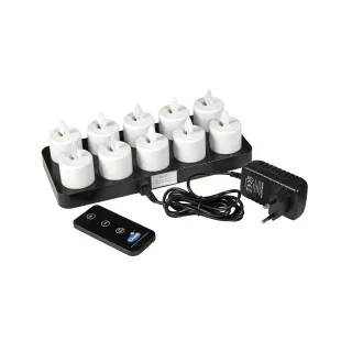 DUNI LED Set Moving Flame, inkl. Fernbedienung, 10er Set, Wiederaufladbare und hochwertige LED Teelichter, 1 Karton = 1 Stück, warmweiß